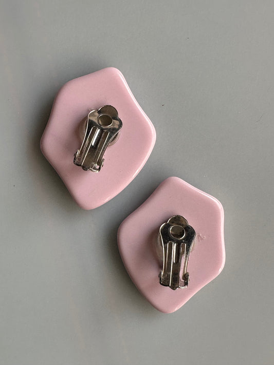 1960s-1980s Pastel Pink Abstract Clip-on Earrings