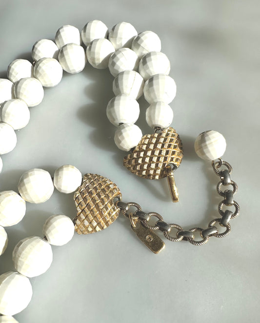 Vintage Signed Monet Double Strand Beaded Chain Necklace Hook Closure