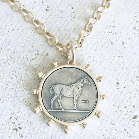 Matte Gold Equestrian Collector Rolo Chain horse Coin Charm Necklace