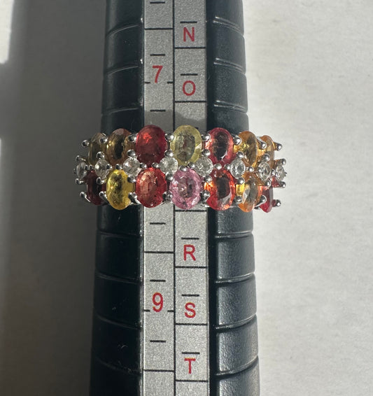 Gorgeous Sterling Silver Multi-color Tourmaline And Zircon Ring Size 8