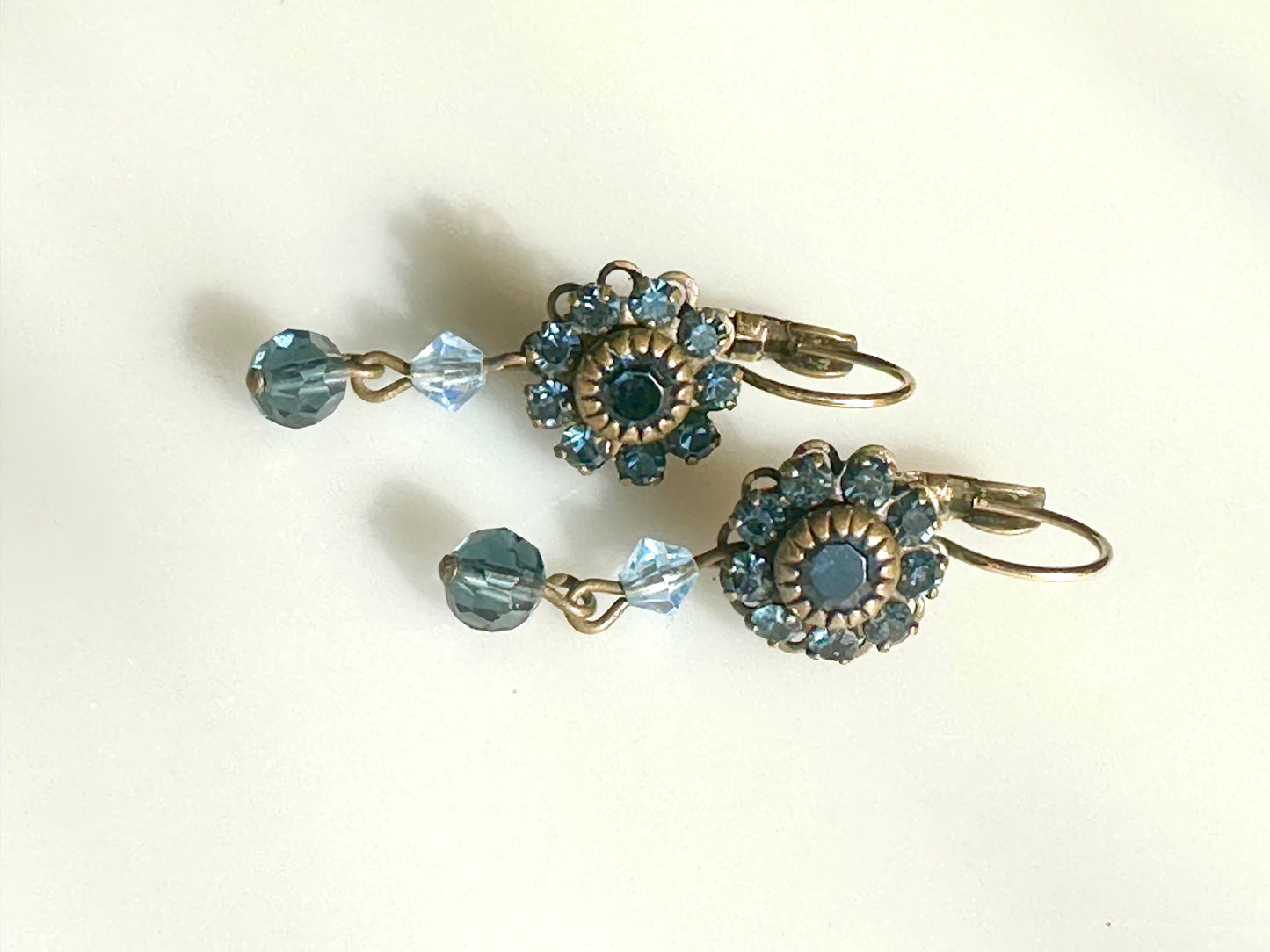 Liz Palacios Blue Rhinestone Floral Dangle Earrings