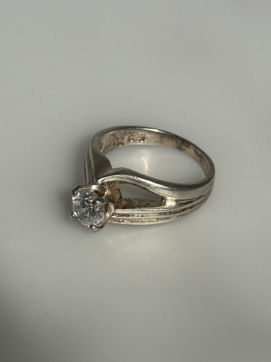 Vintage Diamonique Sterling Silver CZ Solitaire Ring Signed DQ Korea Size 7