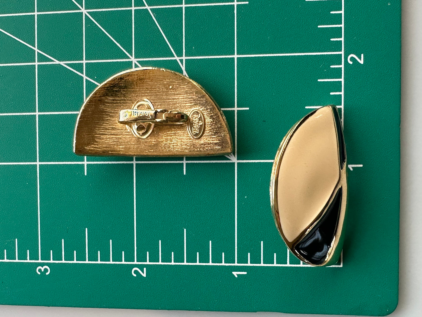 Vintage 1980’s Signed Trifari Geometric Enamel Clip-on Earrings