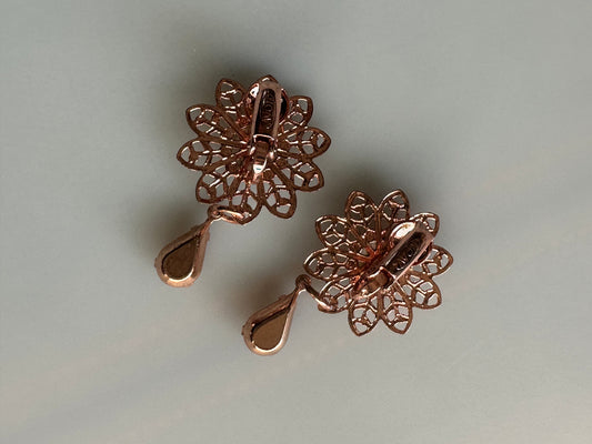 Vintage Avon Filigree Floral Aurora Borealis Clip-on Earrings With Rhinestone