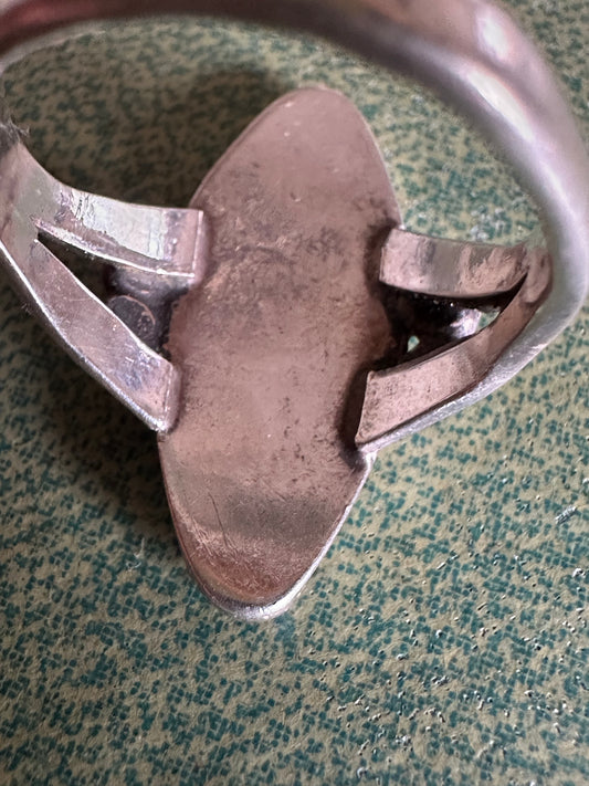 Old Pawn Turquoise Inlay Split Shank Native American Sterling Silver Ring size 6