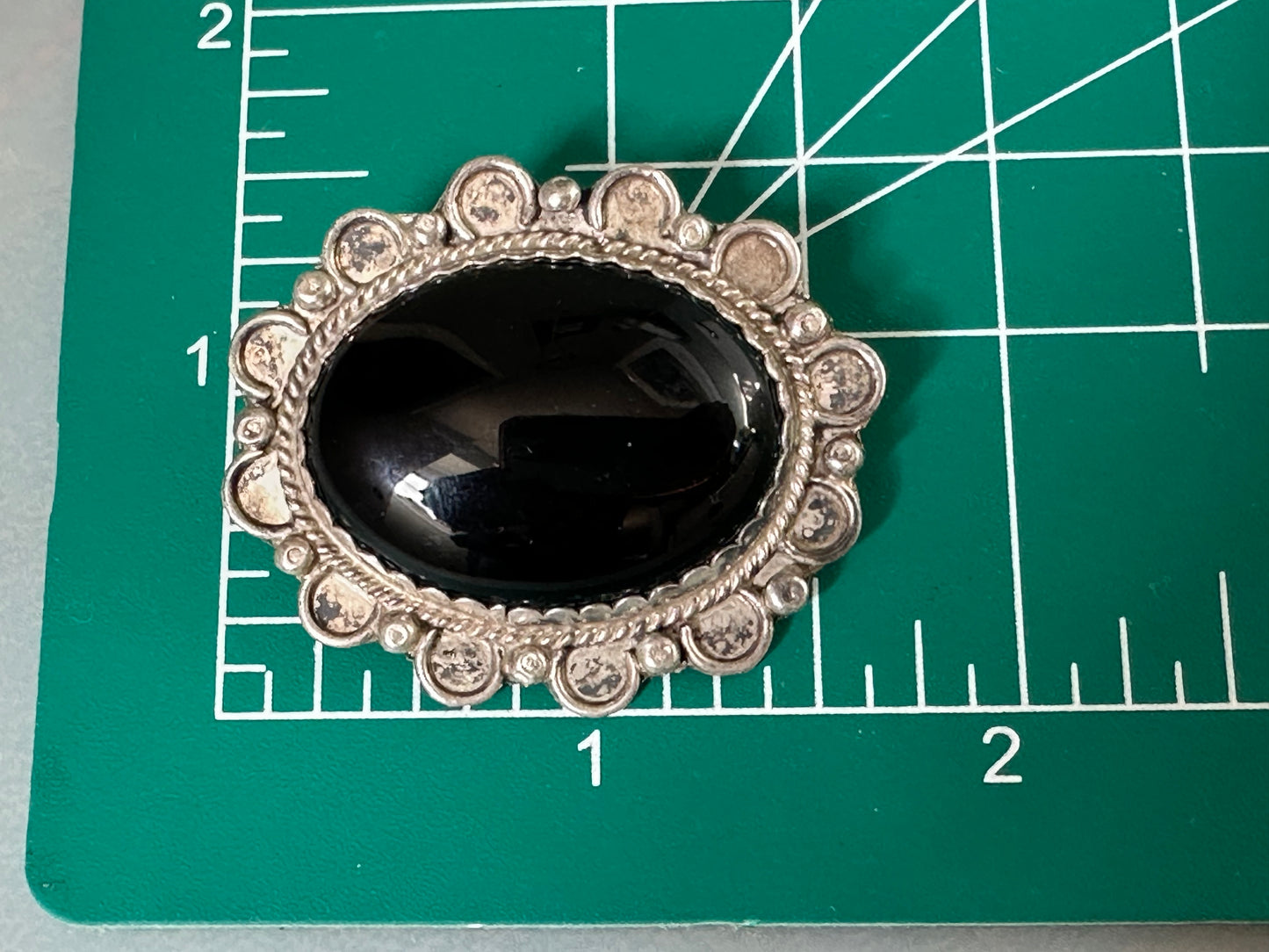 Beautiful Onyx Sterling Silver Navajo Native American Brooch Signed C Whitehorse