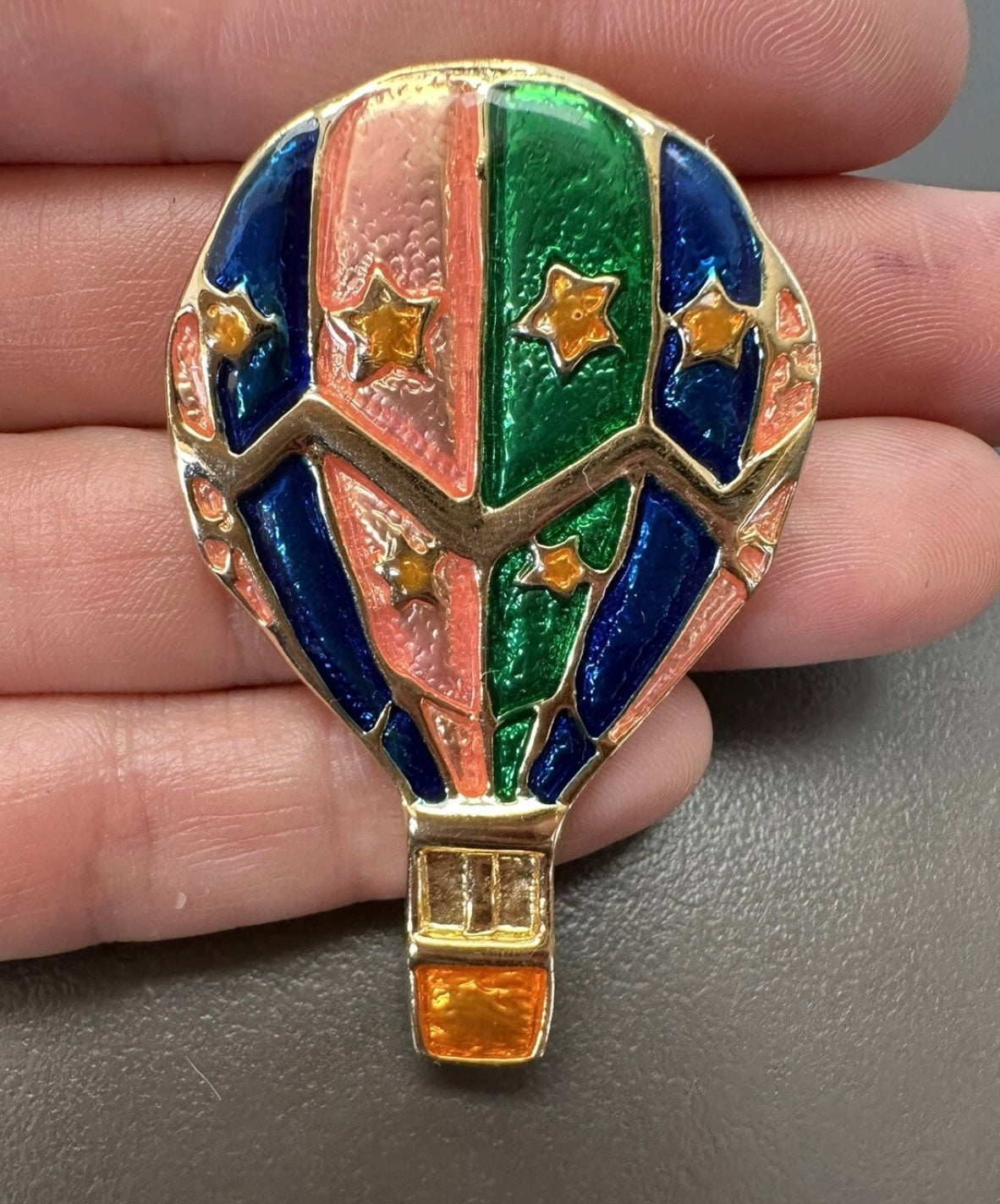 Vintage Enamel Hot Air Balloon Pin/brooch Pendant Goldtone