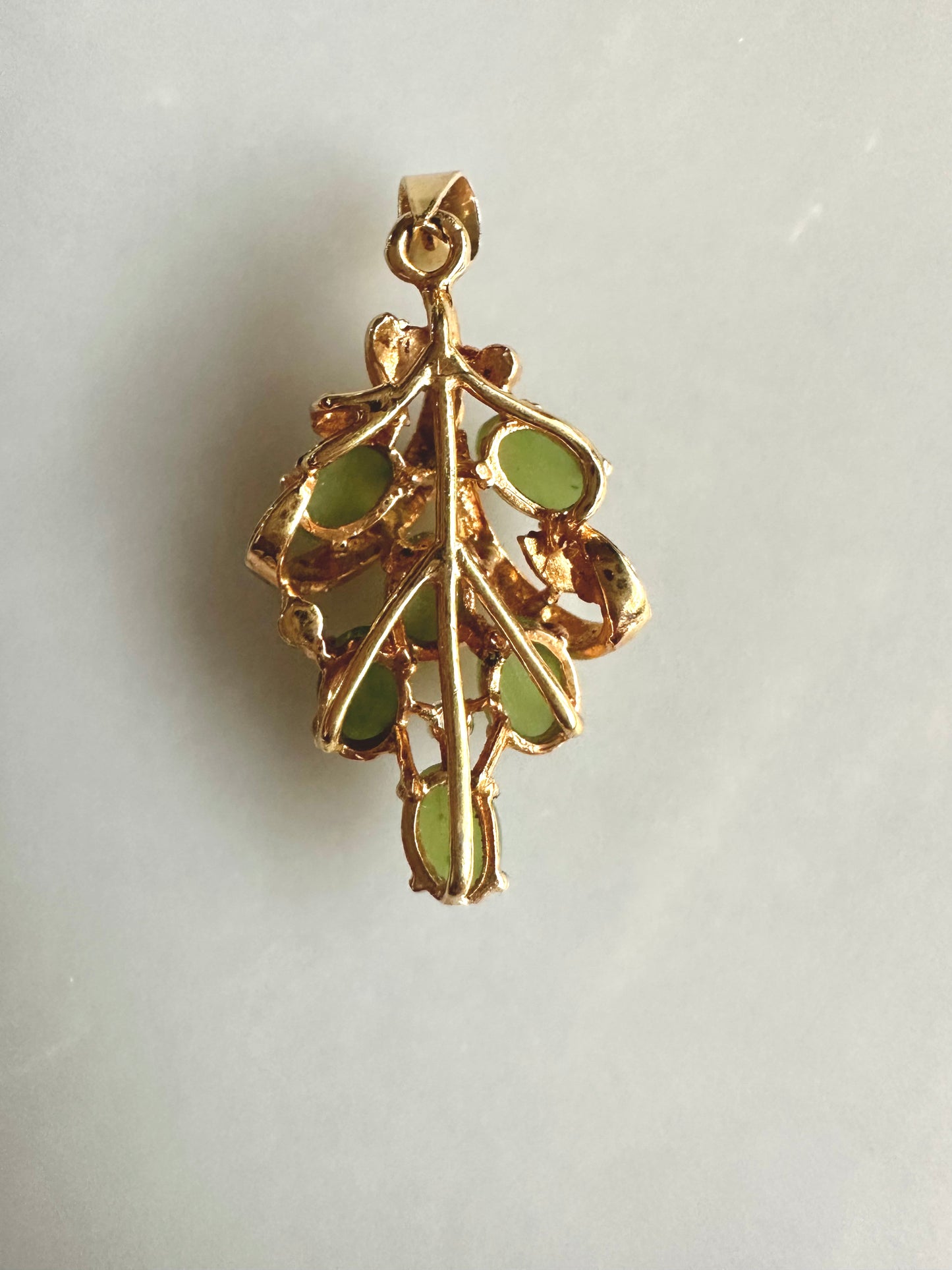 Vintage Goldtone Floral Nephrite Jade Cabochon Pendant