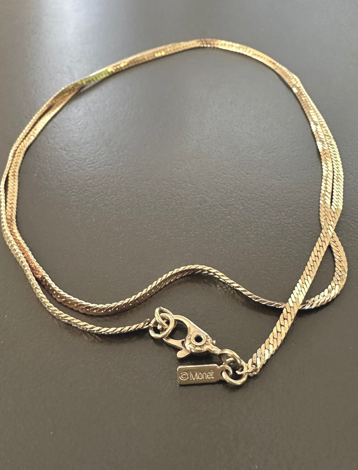 Vintage Signed Monet Goldtone Herringbone Necklace Nice Clasp