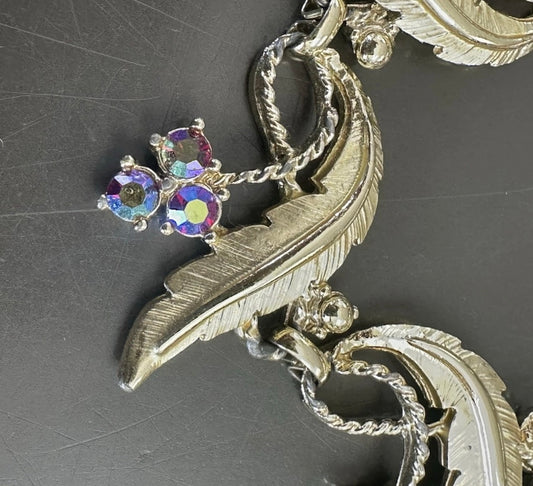 Vintage Judy Lee Signed Gold Tone Rhinestone 7” Bracelet Leaf