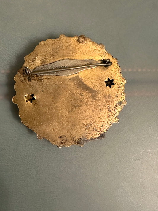 Art Nouveau Floral Wreath Repousse Brooch Pat. 2066969