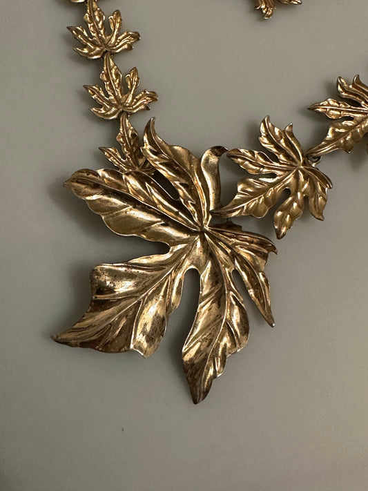 Signed Nettie Rosenstein Vermeil Leaves 15” Collar Statement Necklace