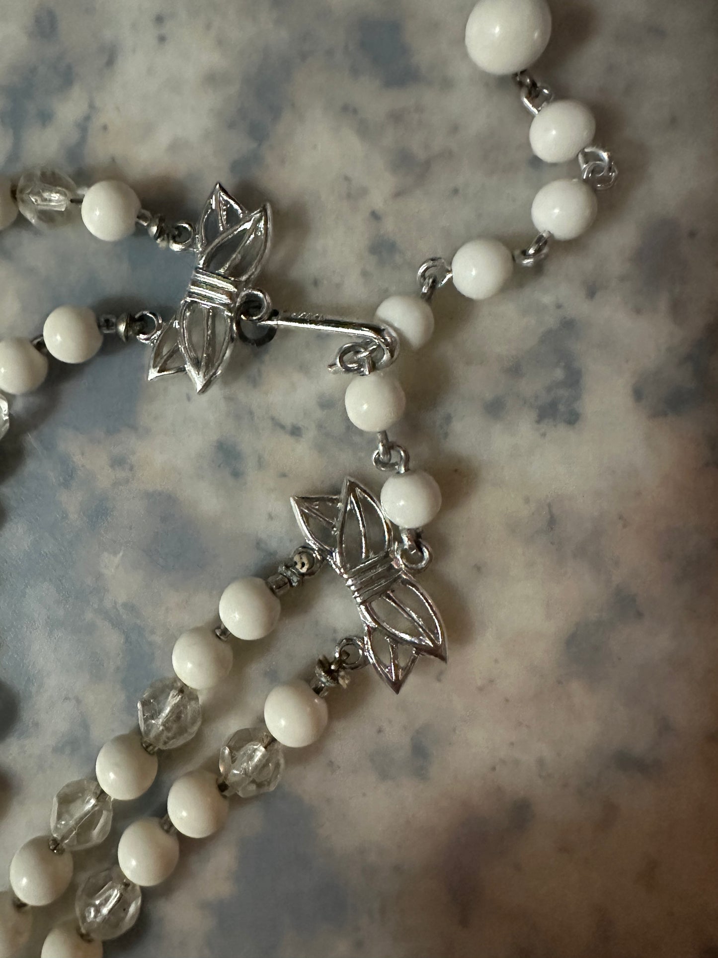 Mid-Century Plastic Two-Strand Bead Necklace Hook Signed JAPAN