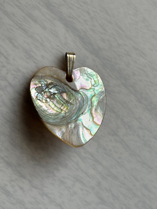 Vintage Paua Abalone Blister Pearl Heart Shape Pendant