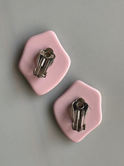 1960s-1980s Pastel Pink Abstract Clip-on Earrings