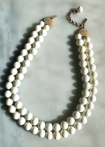 Vintage Signed Monet Double Strand Beaded Chain Necklace Hook Closure