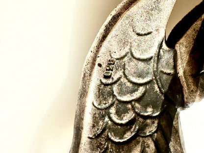 Art Deco/Art Nouveau ~ 830 Silver, Enamel, Marcasite Bird Brooch - Heron