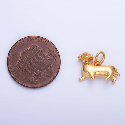 24K Gold Filled Sausage Weiner Dachshund Pet Dog 3D Multidimensional Charm
