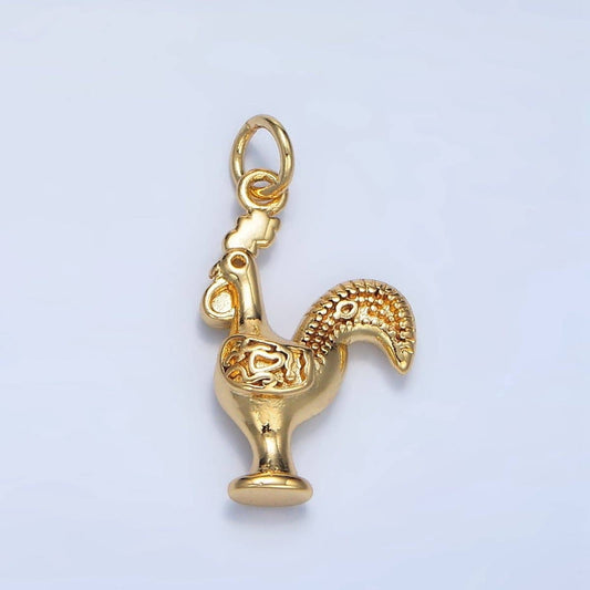 24K Gold Filled Rooster Chicken Artisan Animal Charm