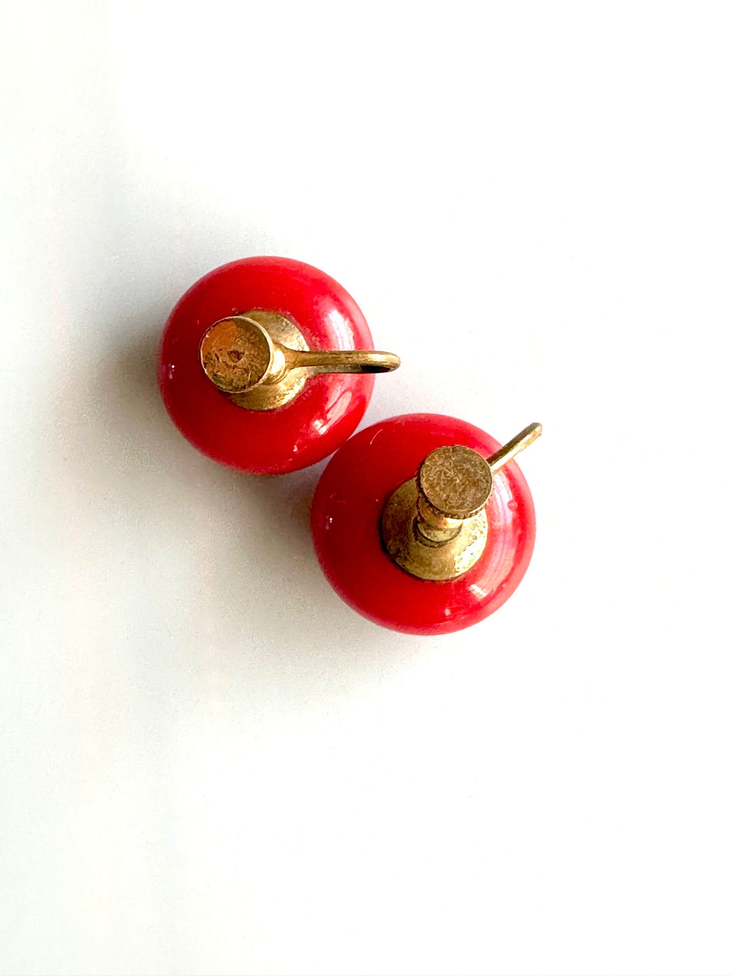 Vintage 1920’s-1940’s Red Glass Button Screw back Earrings