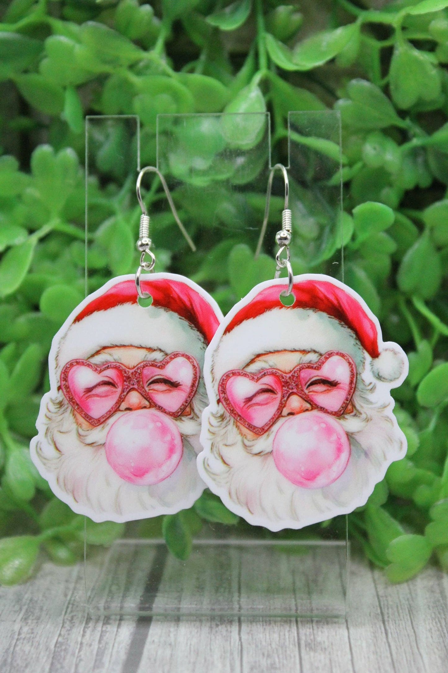 Bubble Gum Santa Dangle Earrings