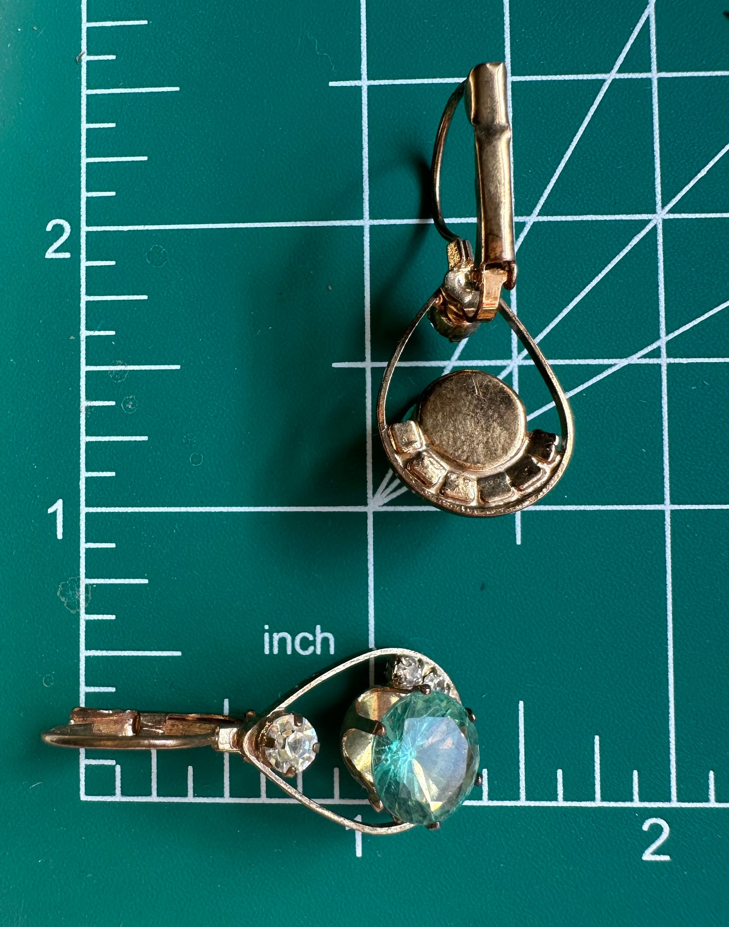 Vintage Rhinestone Earrings With Clear And Aqua Rhinestones