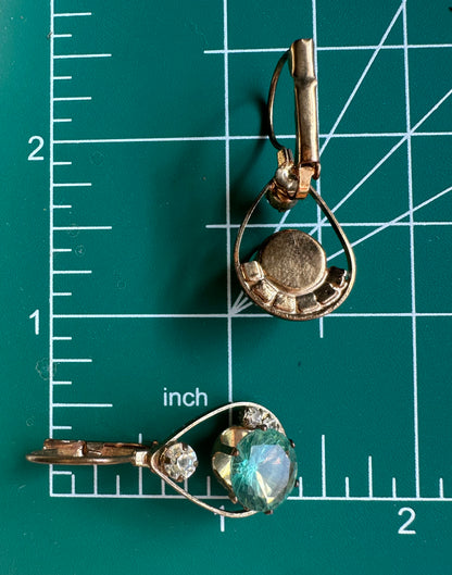 Vintage Rhinestone Earrings With Clear And Aqua Rhinestones