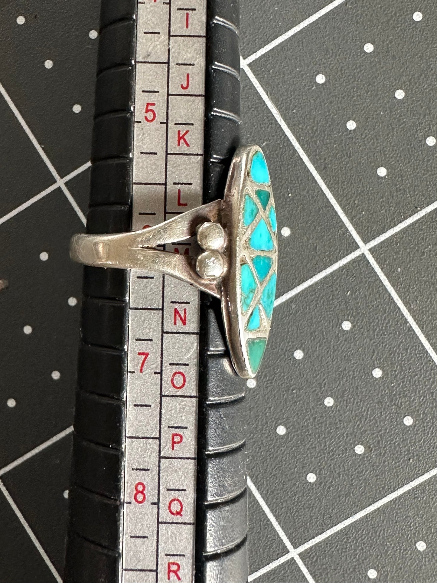 Old Pawn Turquoise Inlay Split Shank Native American Sterling Silver Ring size 6