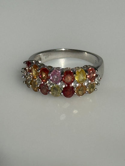 Gorgeous Sterling Silver Multi-color Tourmaline And Zircon Ring Size 8