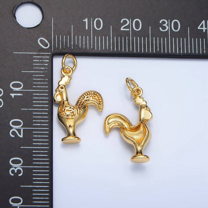 24K Gold Filled Rooster Chicken Artisan Animal Charm