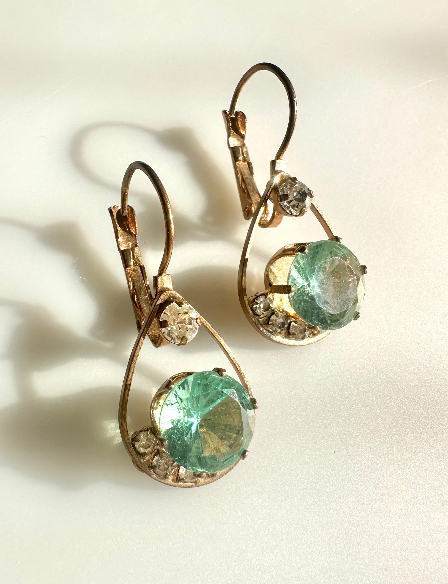Vintage Rhinestone Earrings With Clear And Aqua Rhinestones