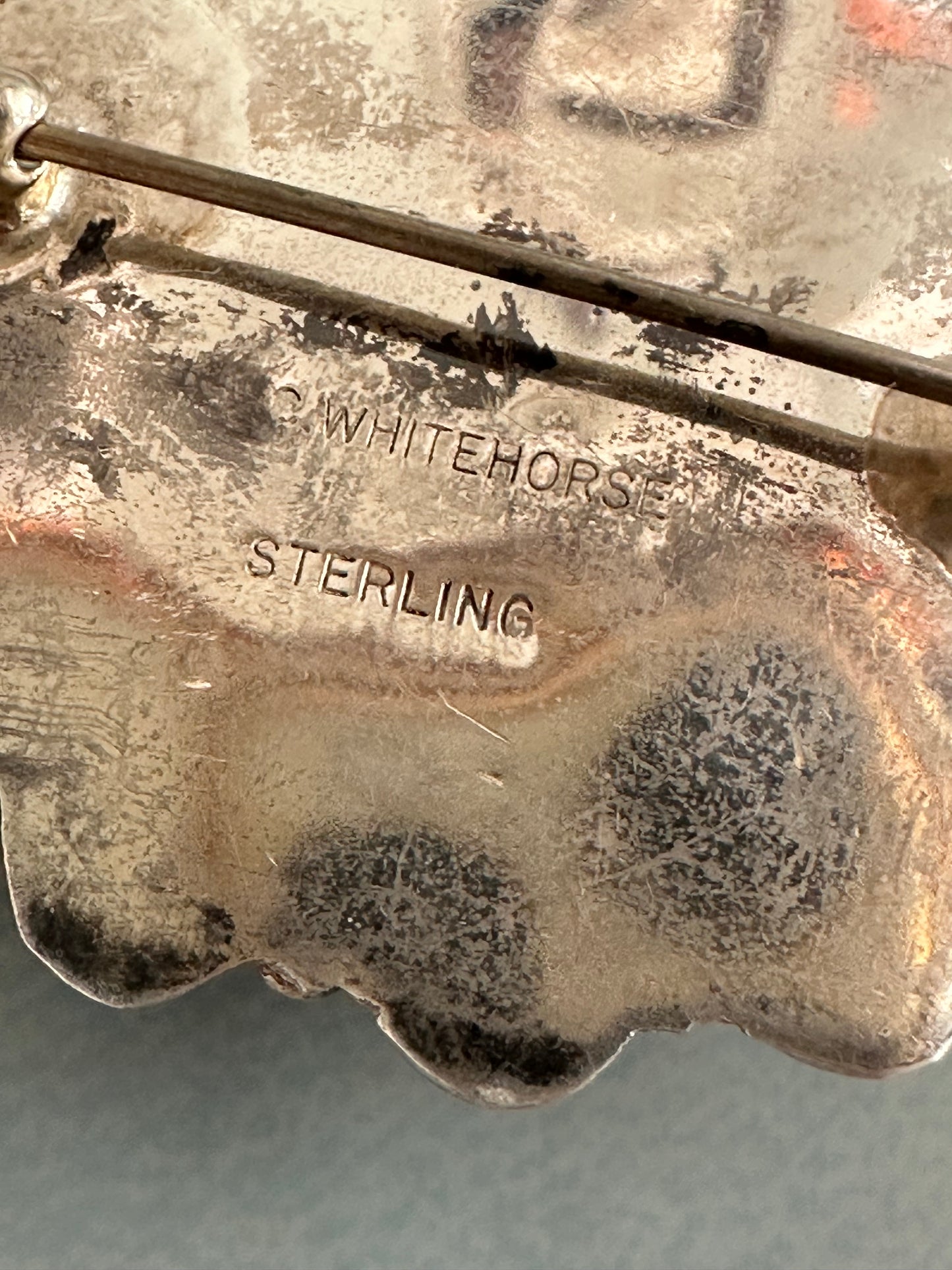 Beautiful Onyx Sterling Silver Navajo Native American Brooch Signed C Whitehorse