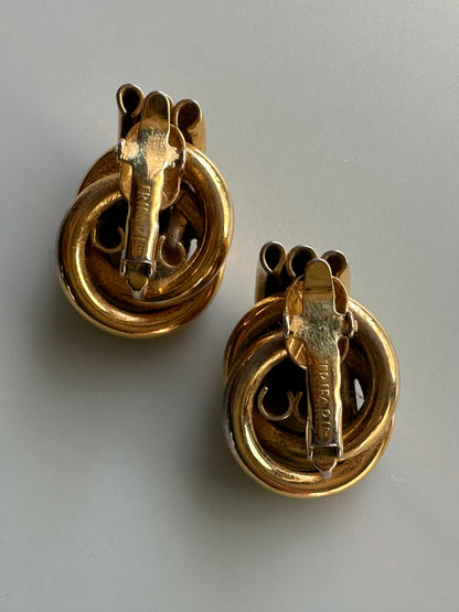 1960 Vintage Bold Gold Knocker Style Mod Knot Clip-On Earrings by Trifari