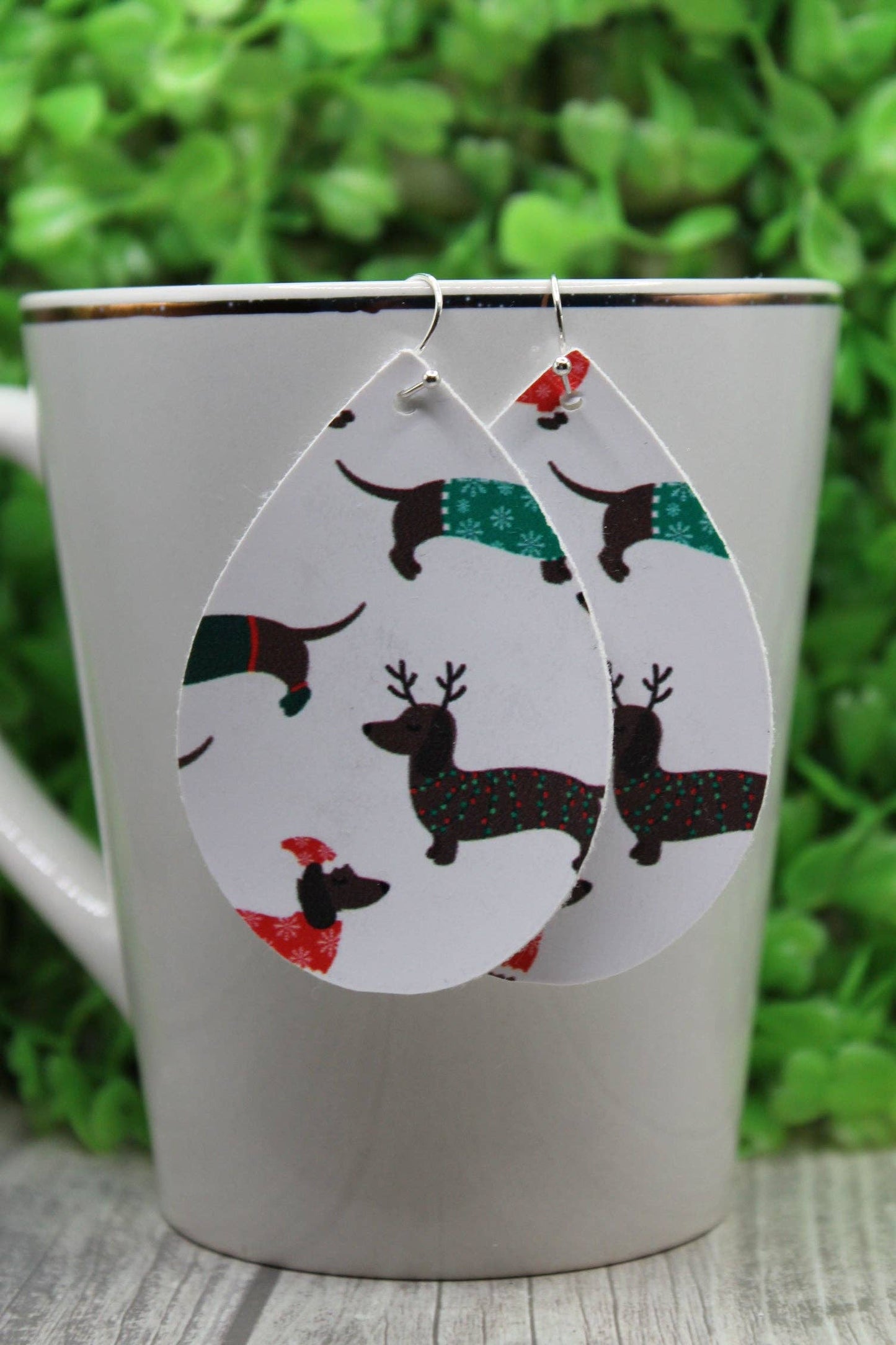 Christmas Dachshund Teardrop Earrings