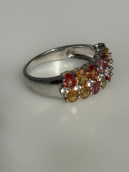 Gorgeous Sterling Silver Multi-color Tourmaline And Zircon Ring Size 8