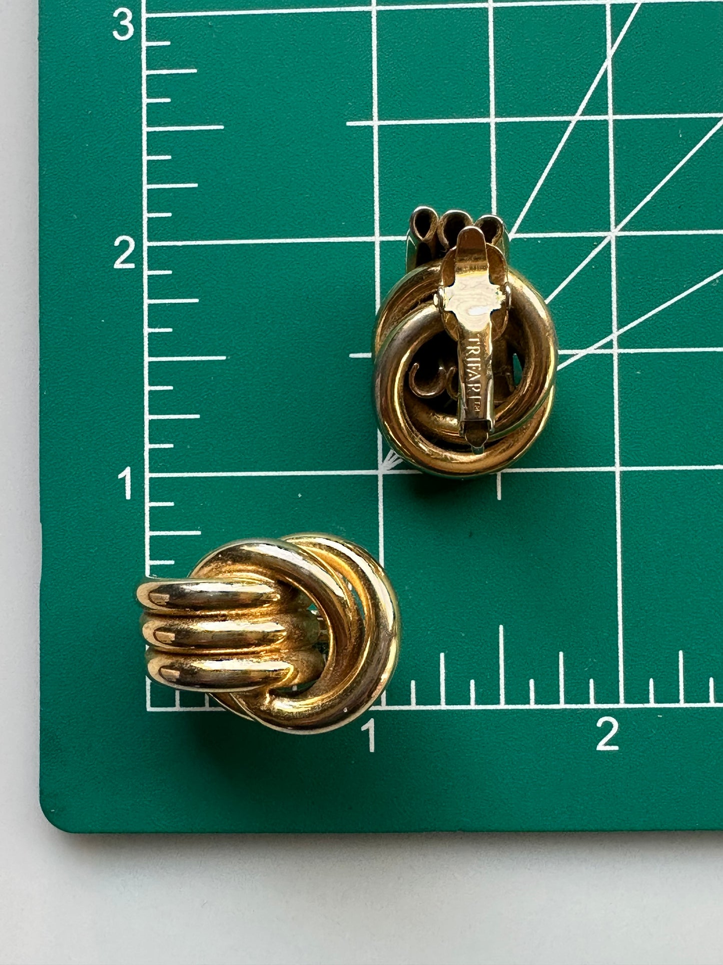 1960 Vintage Bold Gold Knocker Style Mod Knot Clip-On Earrings by Trifari