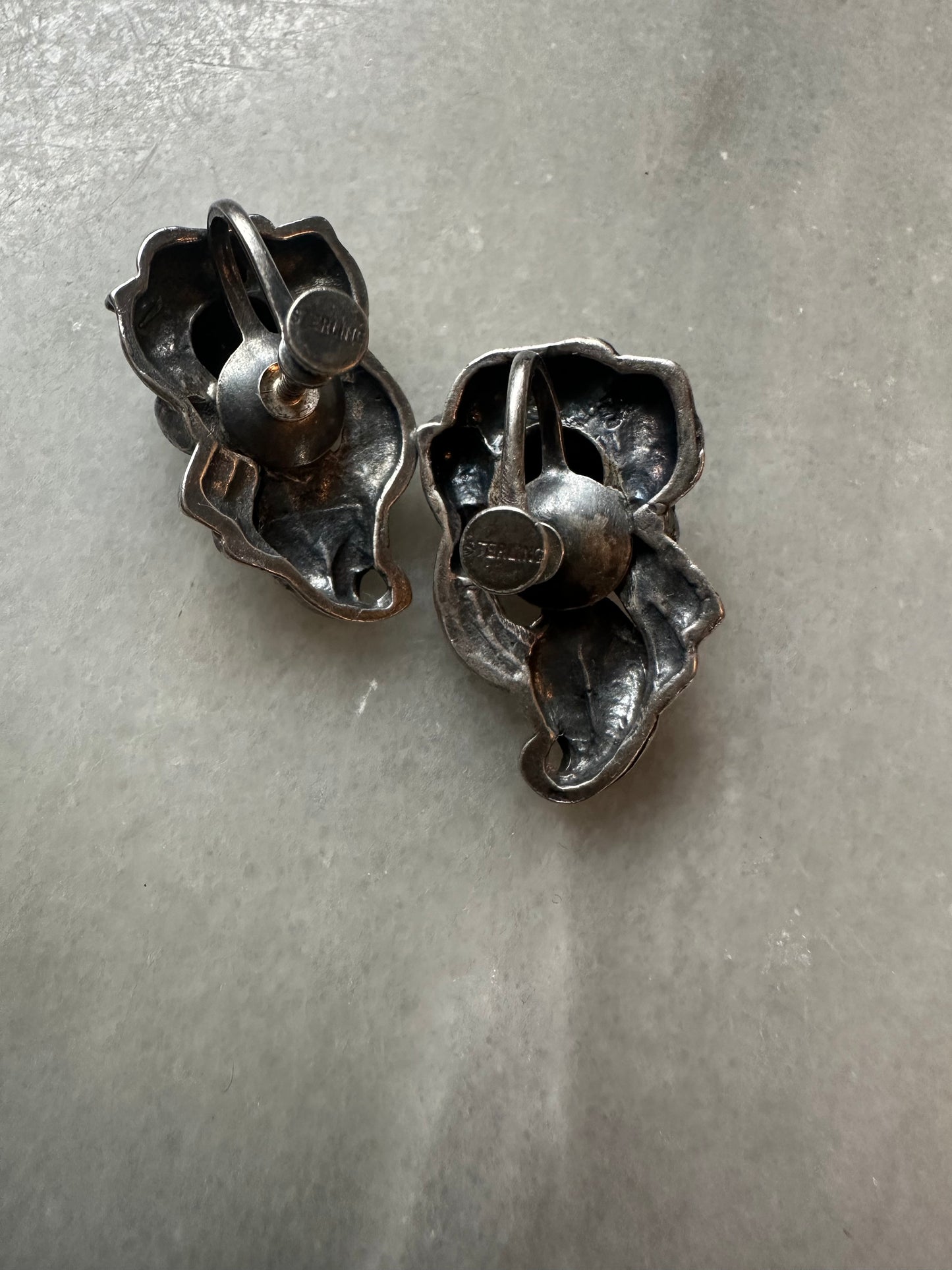 Art Nouveau Sterling Silver Floral Screwback Earrings