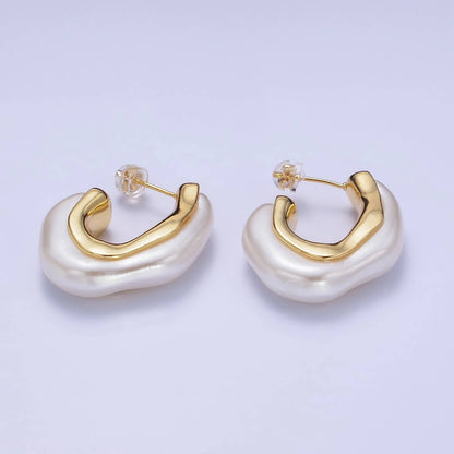 24K Gold Filled 30mm Shell Pearl Geometric J-Shaped Earrings