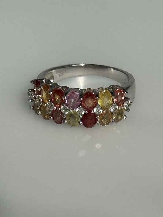 Gorgeous Sterling Silver Multi-color Tourmaline And Zircon Ring Size 8