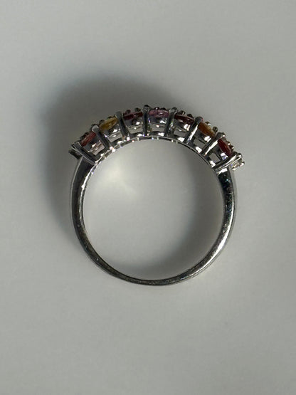 Gorgeous Sterling Silver Multi-color Tourmaline And Zircon Ring Size 8