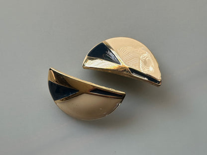 Vintage 1980’s Signed Trifari Geometric Enamel Clip-on Earrings