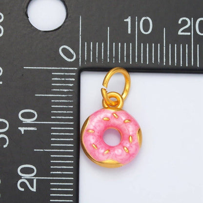 24K Gold Filled Pink Glazed Sprinkle Donut Dessert Enamel Charm
