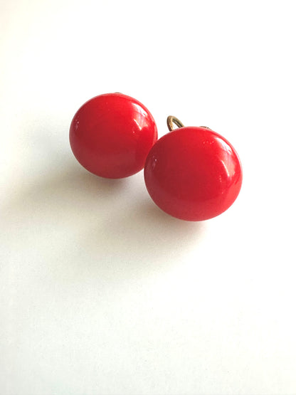 Vintage 1920’s-1940’s Red Glass Button Screw back Earrings