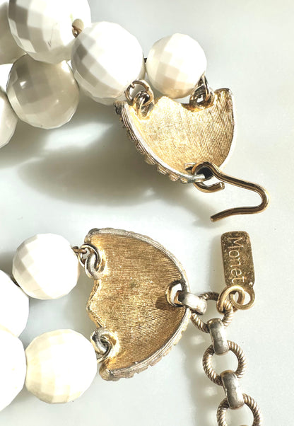 Vintage Signed Monet Double Strand Beaded Chain Necklace Hook Closure