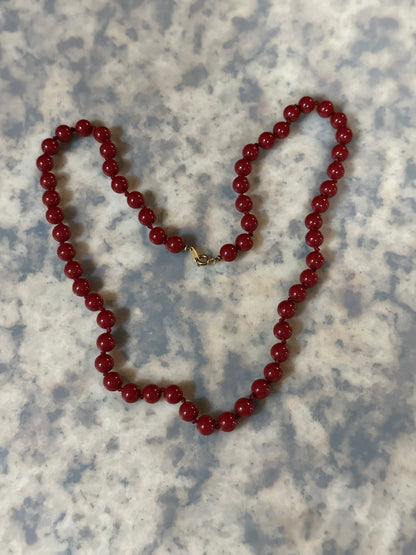 1930’s-1960’s Crown Trifari Knotted Red Bead Necklace 22” Mid-Century Vintage
