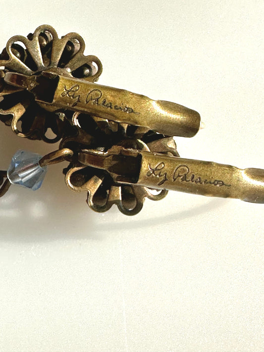 Liz Palacios Blue Rhinestone Floral Dangle Earrings