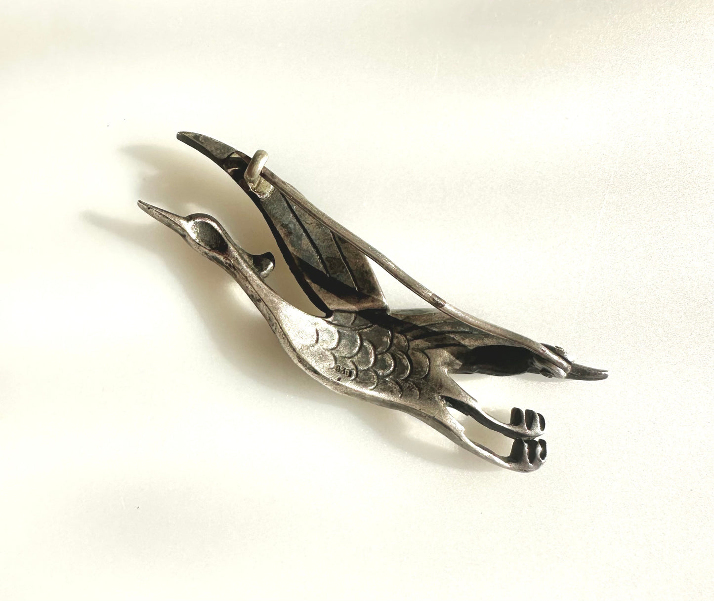 Art Deco/Art Nouveau ~ 830 Silver, Enamel, Marcasite Bird Brooch - Heron