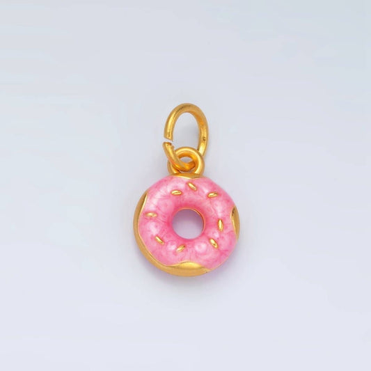 24K Gold Filled Pink Glazed Sprinkle Donut Dessert Enamel Charm
