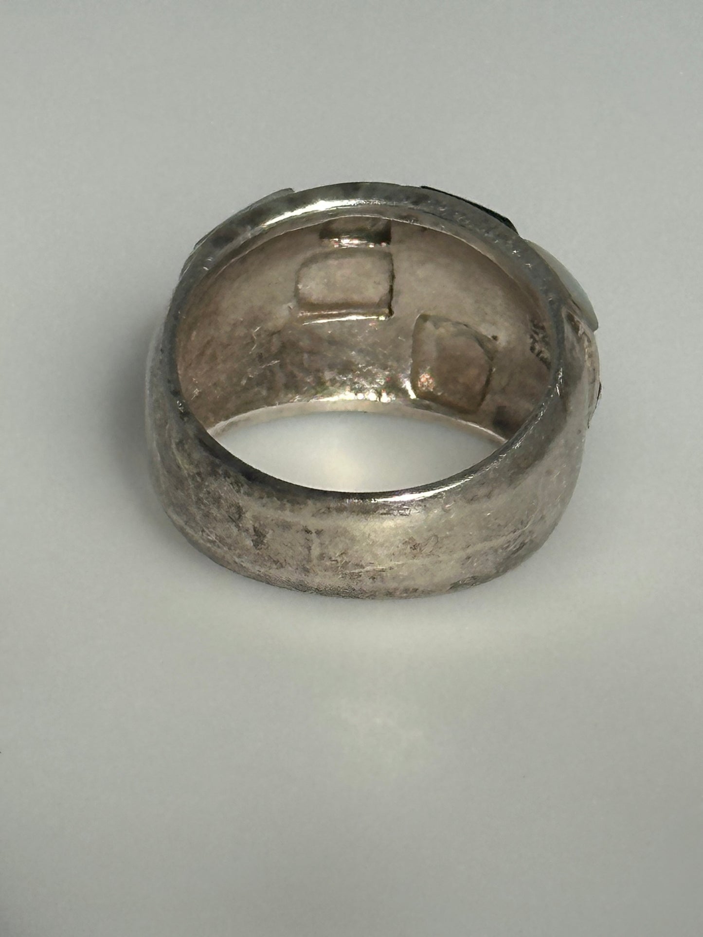 Sterling Silver Pearl Black Onyx Inlay Rhinestone Statement Ring Size 8