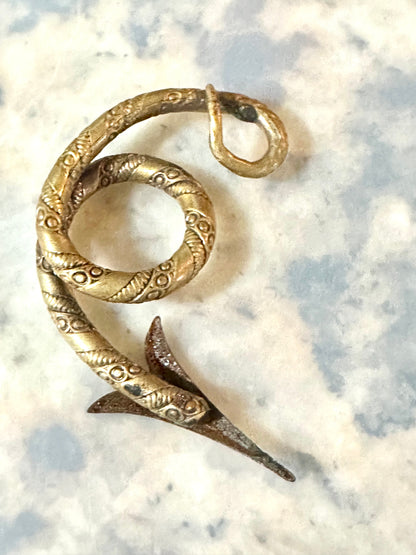 Antique Late 19th Century Victorian Cloak Pin? Brass And Steel Hand tooled